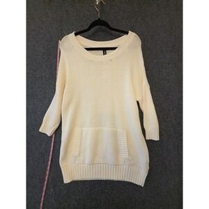Gap Sweater Tunic Womens M White 3/4 Sleeve Pockets Boat Neck Chunky Knit